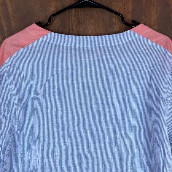 A La Carte Womens Blouse Blue Pink Colorblock Striped Linen 3/4 Sleeve Tunic M - Picture 11 of 12